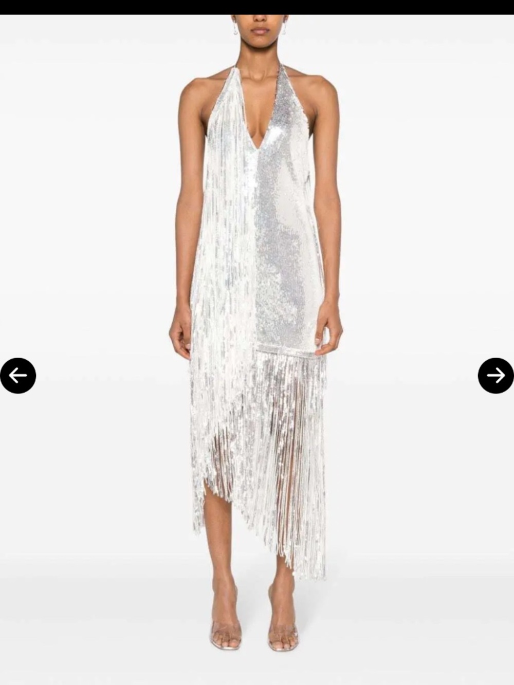 ROTATE Sequins Mini Fringe Dress Bright White Size 38 NWT